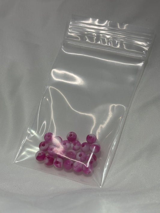 Pink/White Swirl 6mm Beads