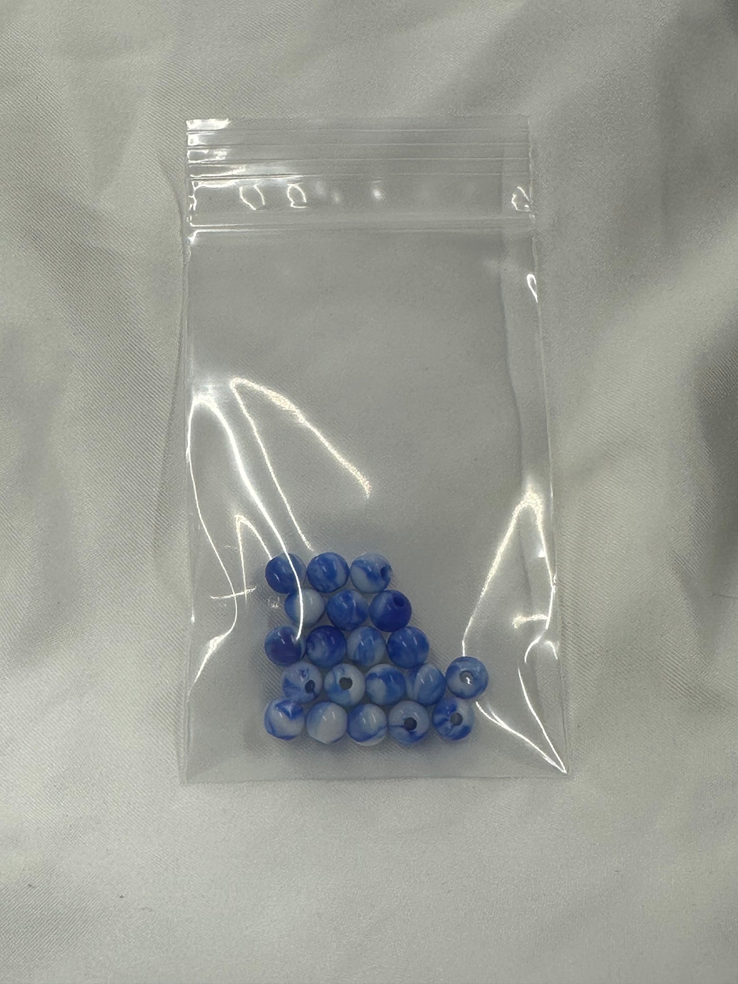 Blue/White Marbled 6mm Beads