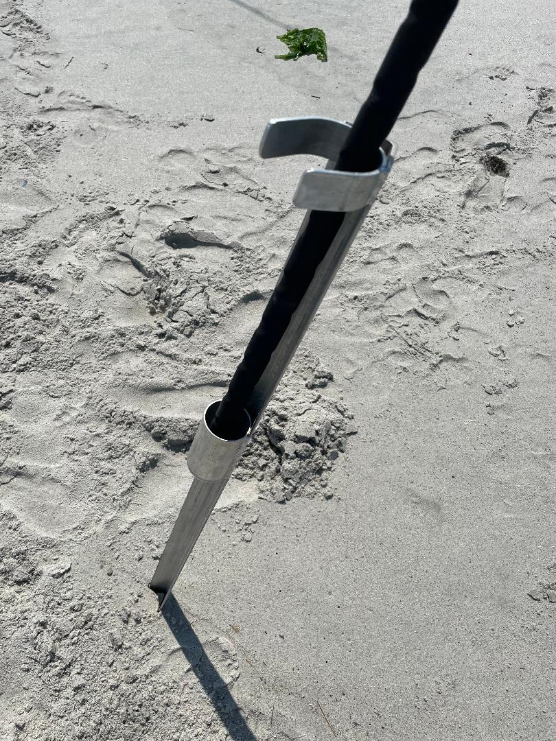 Aluminum Sand Spike Stake Rod Holder Tube w Bait Box Shore Beach